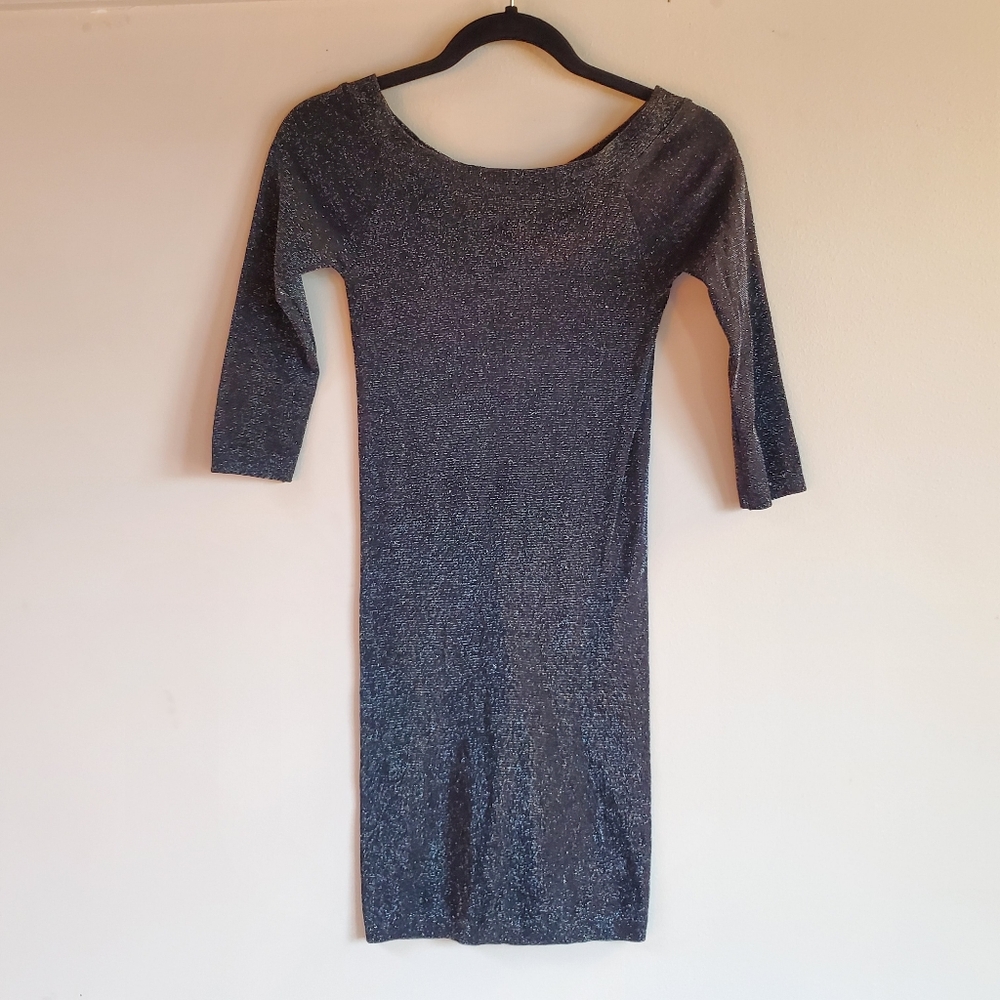 Bebe Black & Silver Stretch Bodycon Dress - Size S